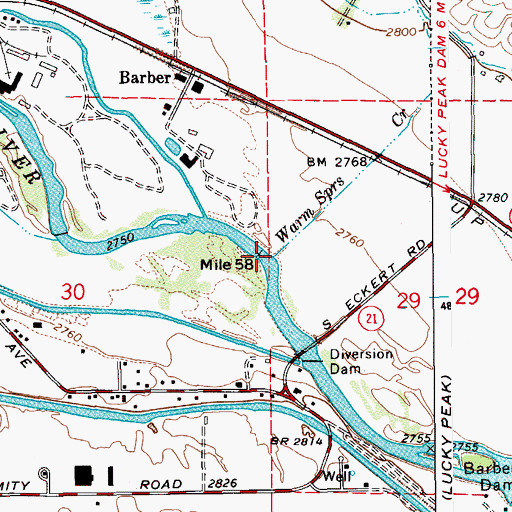 Topographic Map of Warm Springs Creek, ID