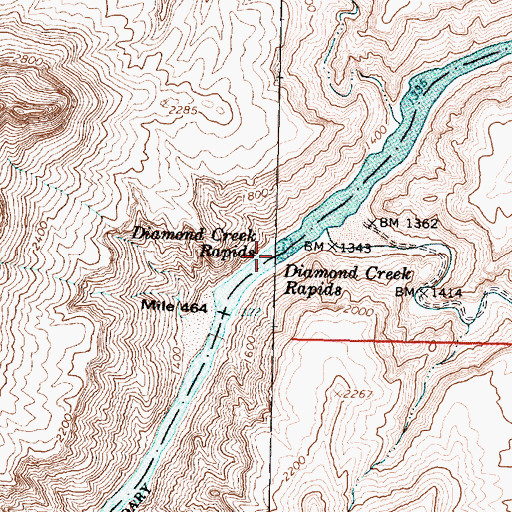 Topographic Map of Diamond Creek Rapids, AZ