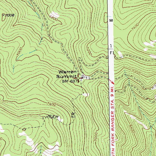 Topographic Map of Warren Summit, ID