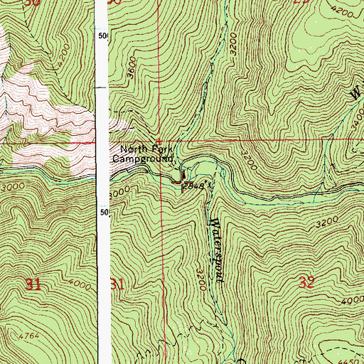 Topographic Map of Waterspout Creek, ID