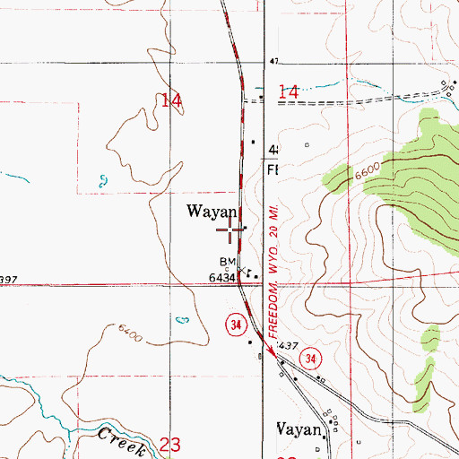 Topographic Map of Wayan, ID