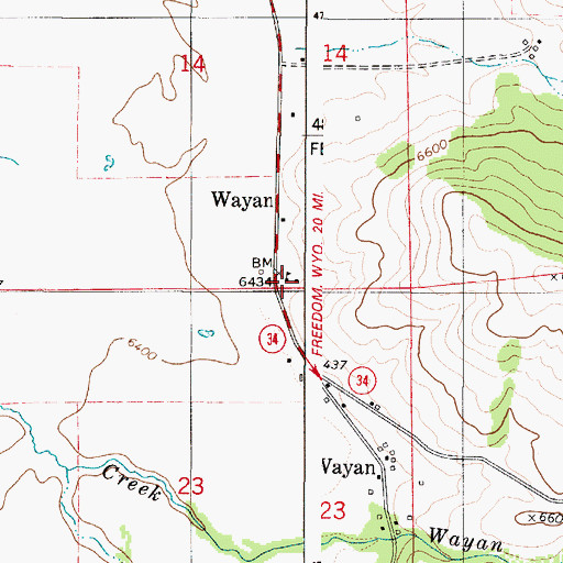 Topographic Map of Wayan School, ID