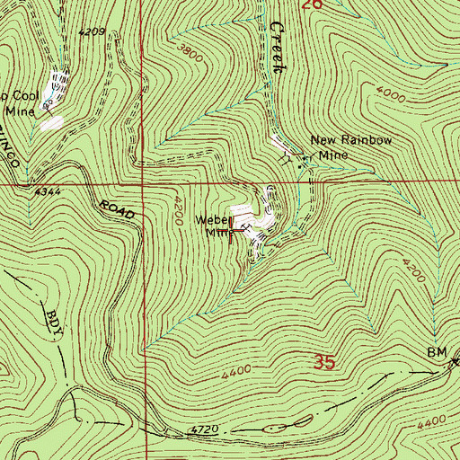 Topographic Map of Weber Mine, ID