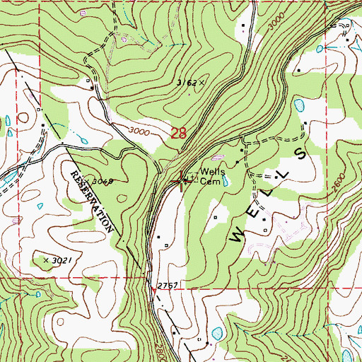 Topographic Map of Wells Cemetery, ID