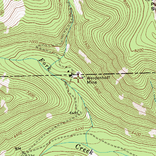 Topographic Map of Werdenhoff Mine, ID