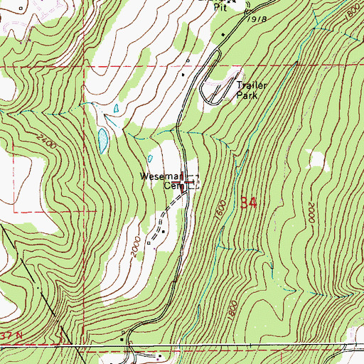 Topographic Map of Weseman Cemetery, ID