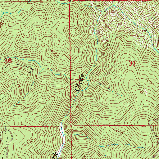 Topographic Map of West Branch South Fork Clear Creek, ID