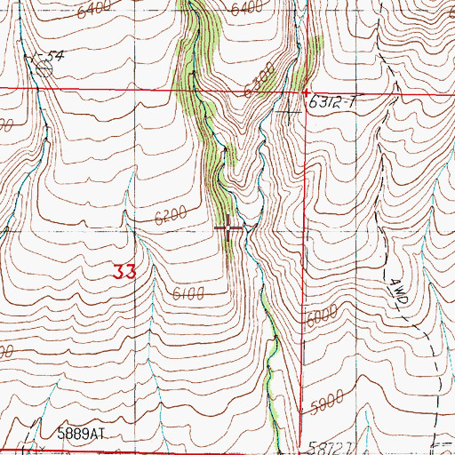 Topographic Map of West Fork Cottonwood Creek, ID
