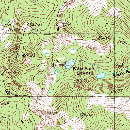 Topographic Map of West Fork Lakes, ID