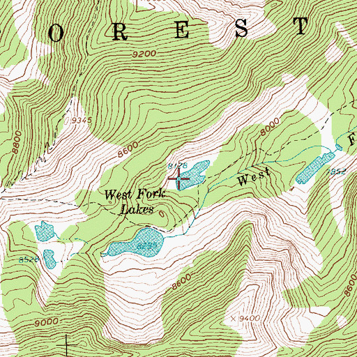 Topographic Map of West Fork Lakes, ID