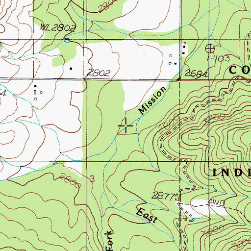 Topographic Map of West Fork Mission Creek, ID