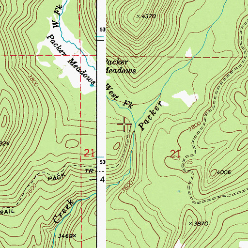 Topographic Map of West Fork Packer Creek, ID