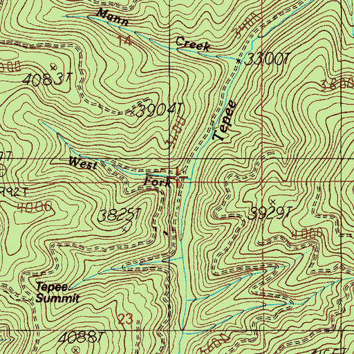 Topographic Map of West Fork Tepee Creek, ID