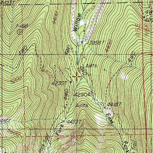 Topographic Map of West Fork Willow Creek, ID
