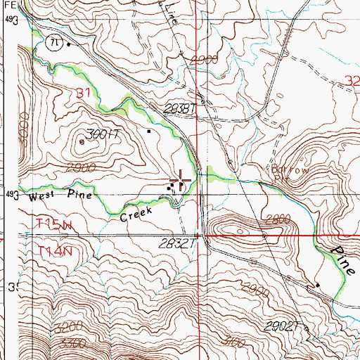 Topographic Map of West Pine Creek, ID