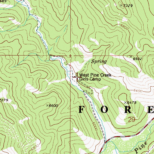 Topographic Map of West Pine Creek Girls Camp, ID