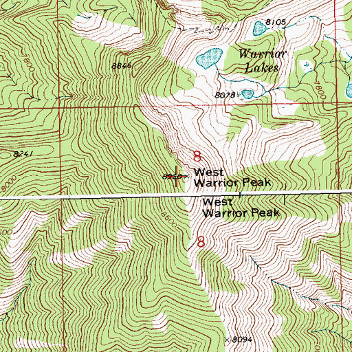 Topographic Map of West Warrior Peak, ID