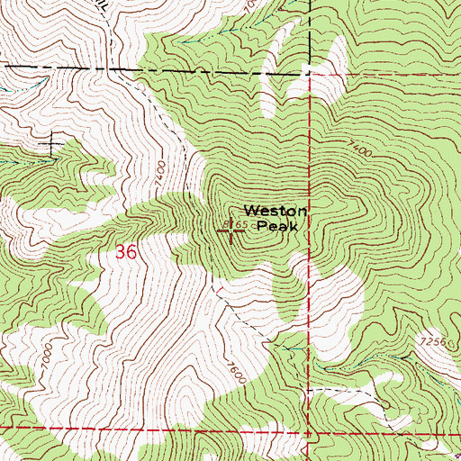 Topographic Map of Weston Peak, ID