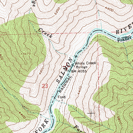 Topographic Map of White Creek Bridge, ID