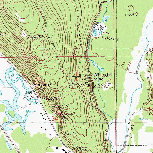 Topographic Map of Whitedelf Mine, ID