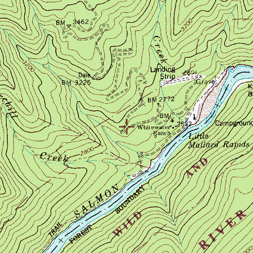 Topographic Map of Whitewater Ranch, ID