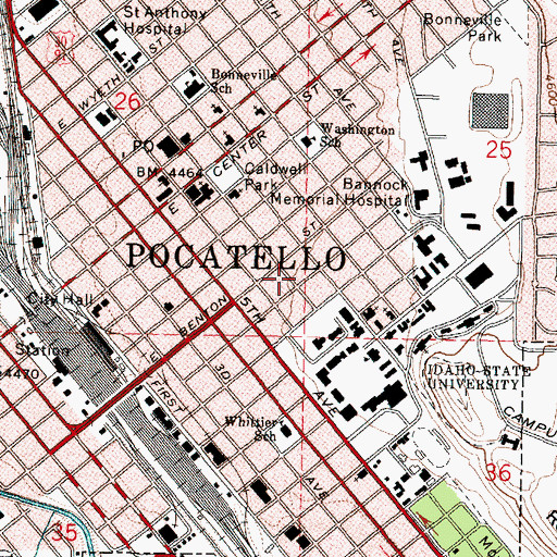 Topographic Map of Whittier School, ID