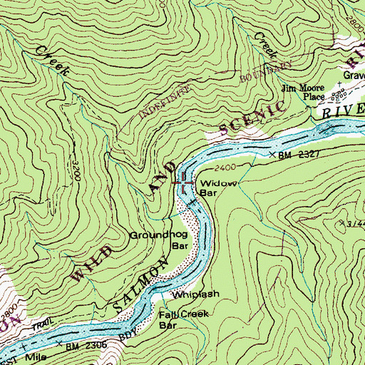 Topographic Map of Widow Bar, ID