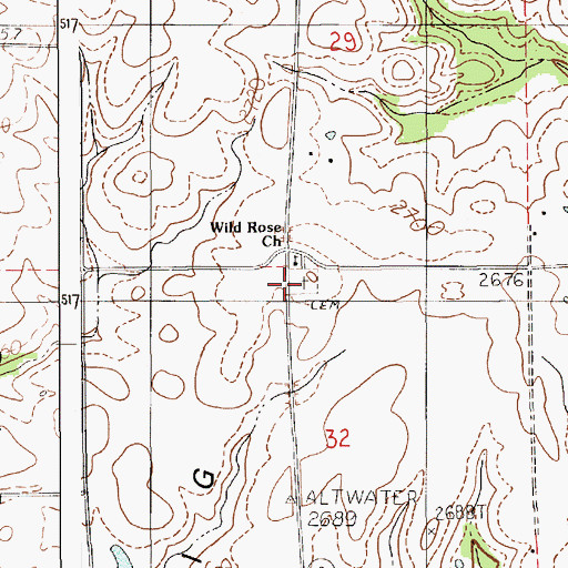 Topographic Map of Wild Rose Cemetery, ID