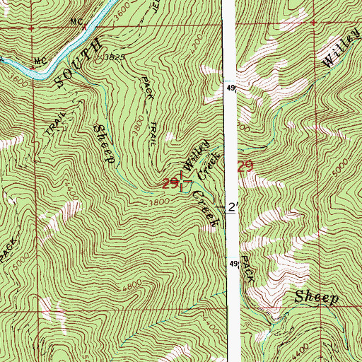 Topographic Map of Willey Creek, ID