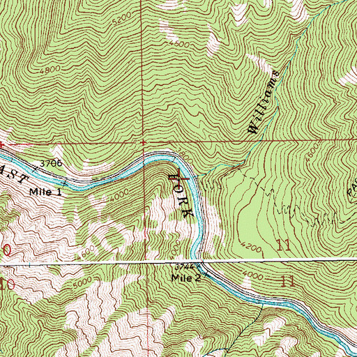 Topographic Map of Williams Creek, ID