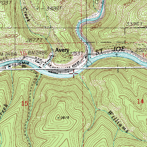 Topographic Map of Williams Creek, ID