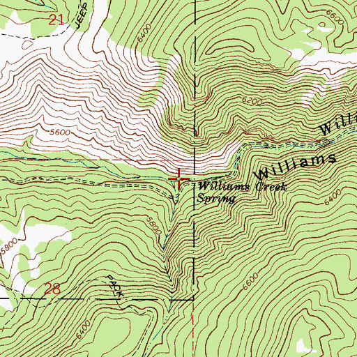 Topographic Map of Williams Creek Spring, ID