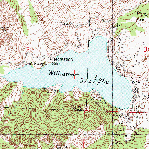 Topographic Map of Williams Lake, ID