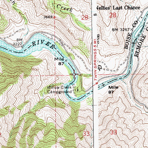 Topographic Map of Willow Creek, ID