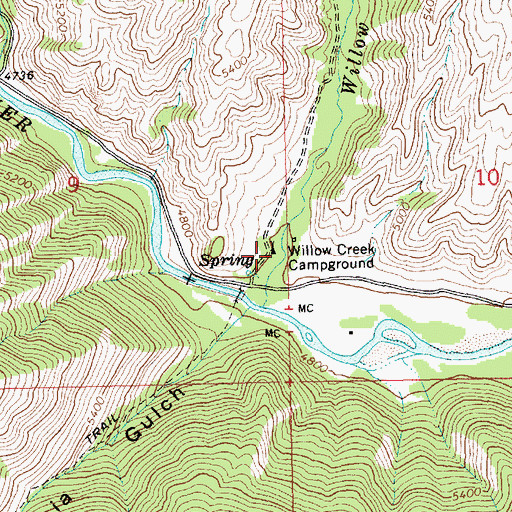 Topographic Map of Willow Creek Campground, ID