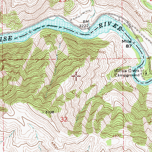 Topographic Map of Willow Creek Campground, ID