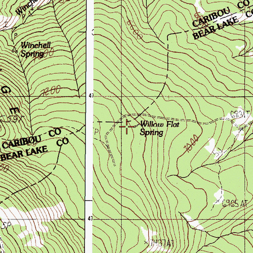 Topographic Map of Willow Flat Spring, ID