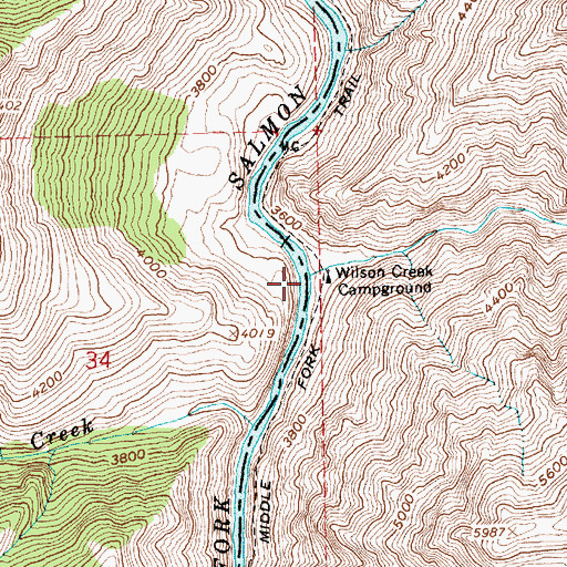 Topographic Map of Wilson Creek, ID