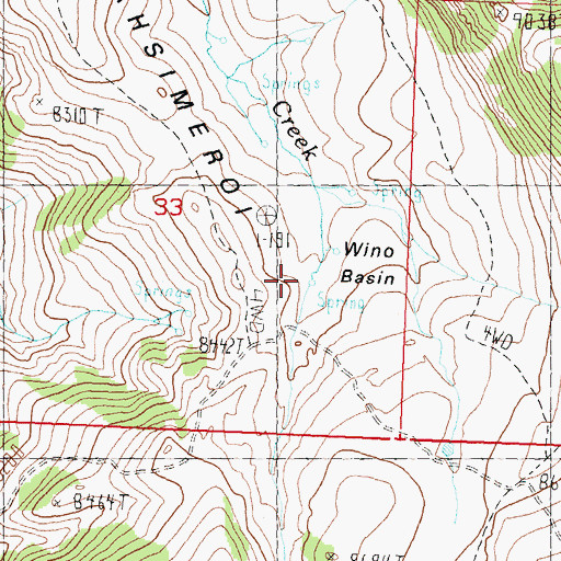 Topographic Map of Wino Basin, ID