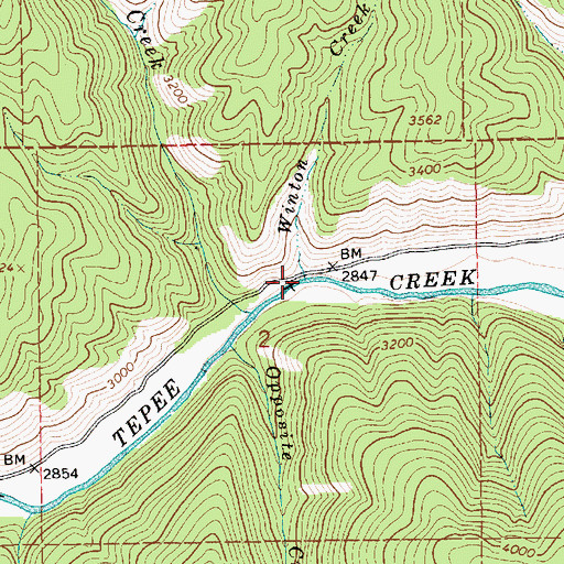 Topographic Map of Winton Creek, ID