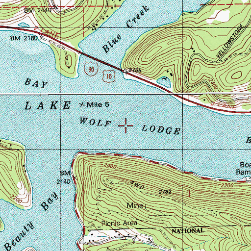 Topographic Map of Wolf Lodge Bay, ID