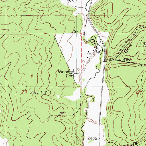 Topographic Map of Woodfell Cemetery, ID