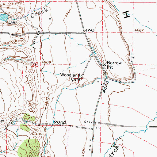 Topographic Map of Woodland Cemetery, ID