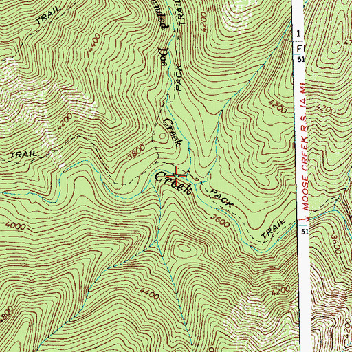 Topographic Map of Wounded Doe Creek, ID