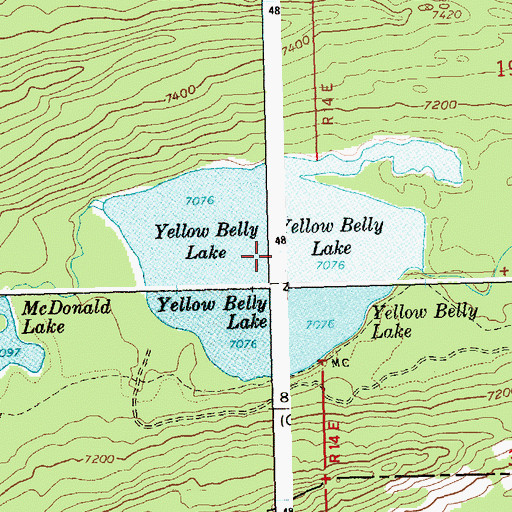 Topographic Map of Yellow Belly Lake, ID