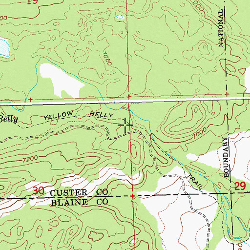 Topographic Map of Yellow Belly Trail, ID