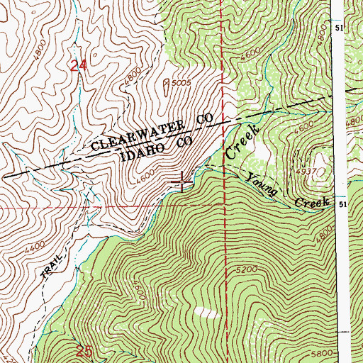 Topographic Map of Young Creek, ID