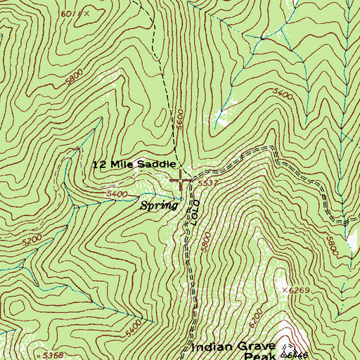 Topographic Map of 12 Mile Saddle, ID