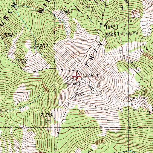 Topographic Map of Twin Peaks Lookout, ID