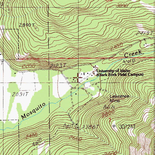 Topographic Map of University of Idaho Clark Fork Field Campus, ID